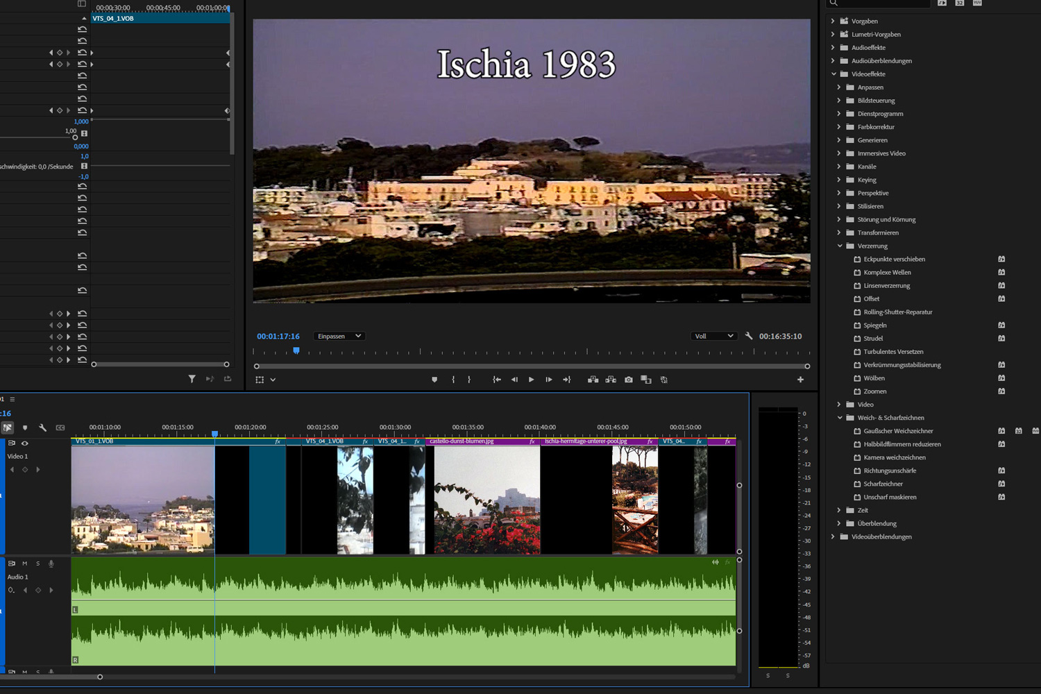 Die Arbeitsoberfläche von Adobe
Premiere Pro bei der Bearbeitung
eines Urlaubsfilms (Foto+Bearbeitung:
© Alexander Reichert)
