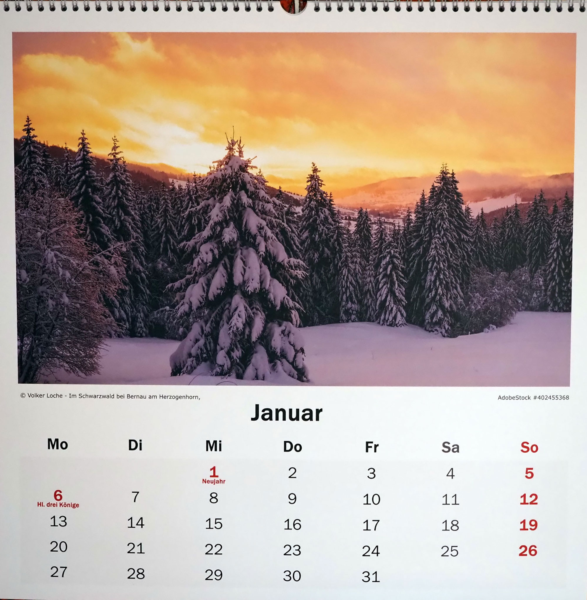 Wandkalender Januar in A3