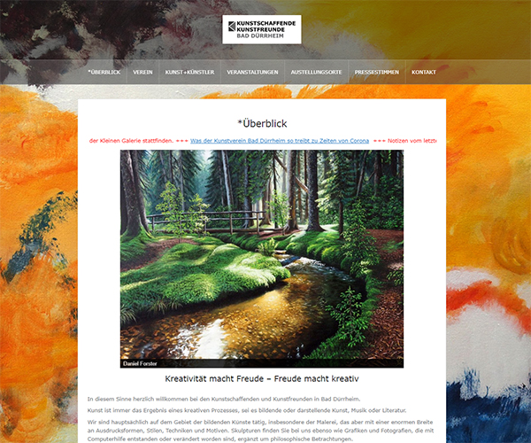 Printscreen Homepage Kunstschaffende und Kunstfreunde Bad Dürrheim