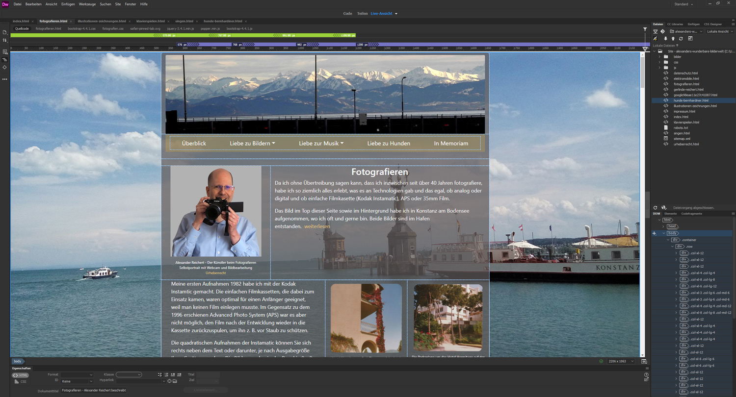 Meine Arbeitsoberfläche bei der Gestaltung einer Homepage besteht aus dem professionellen Tool „Dreamweaver” von Adobe